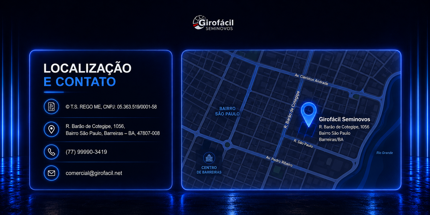 Localização e contato da Giro Fácil Seminovos